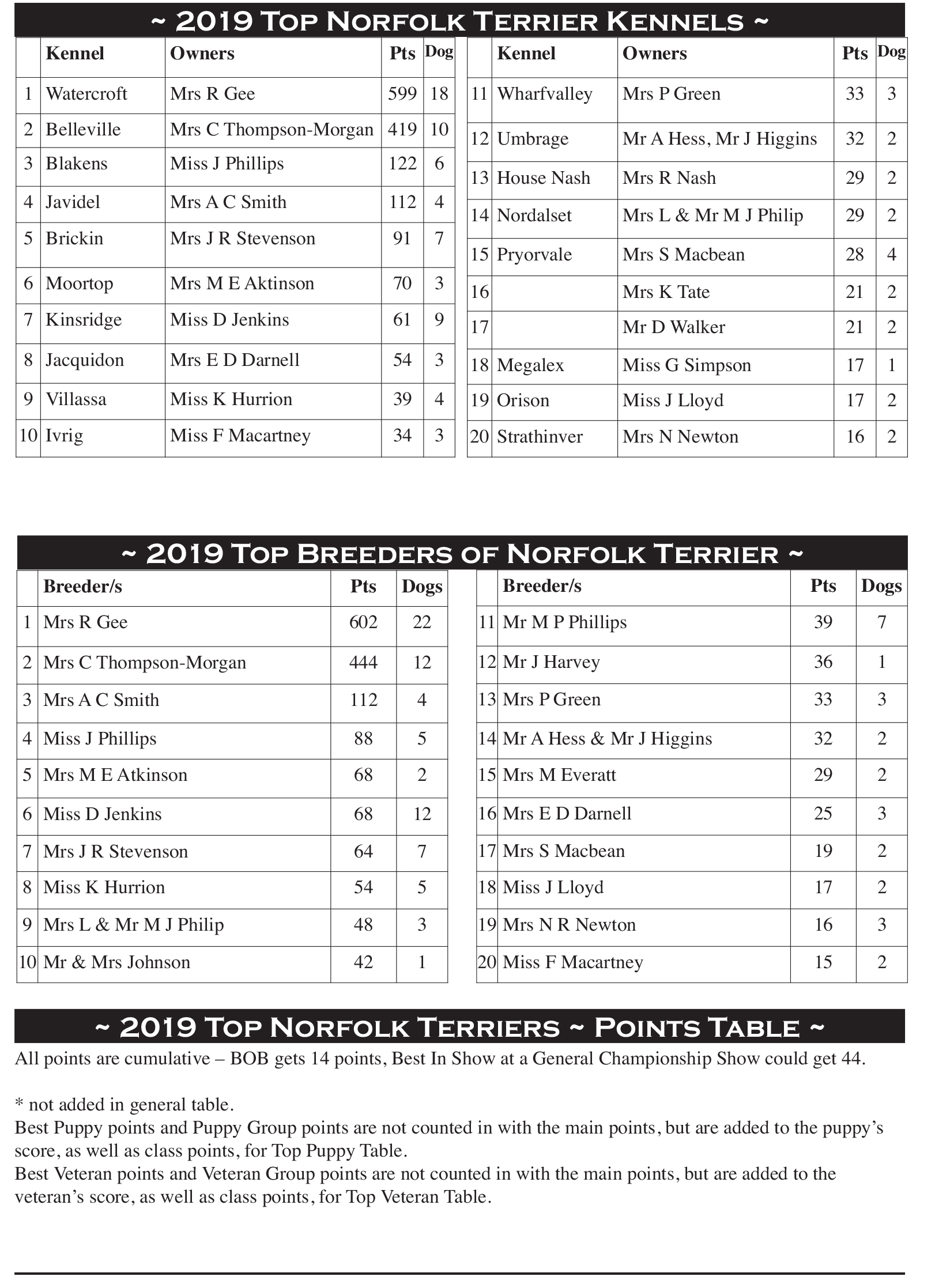 Top Norfolk Terrier Table 2019
